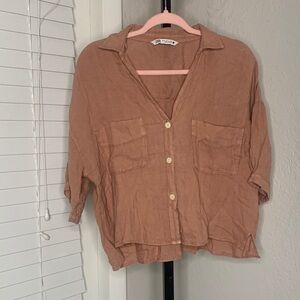 Zara linen Casual button blouse Shirt xl